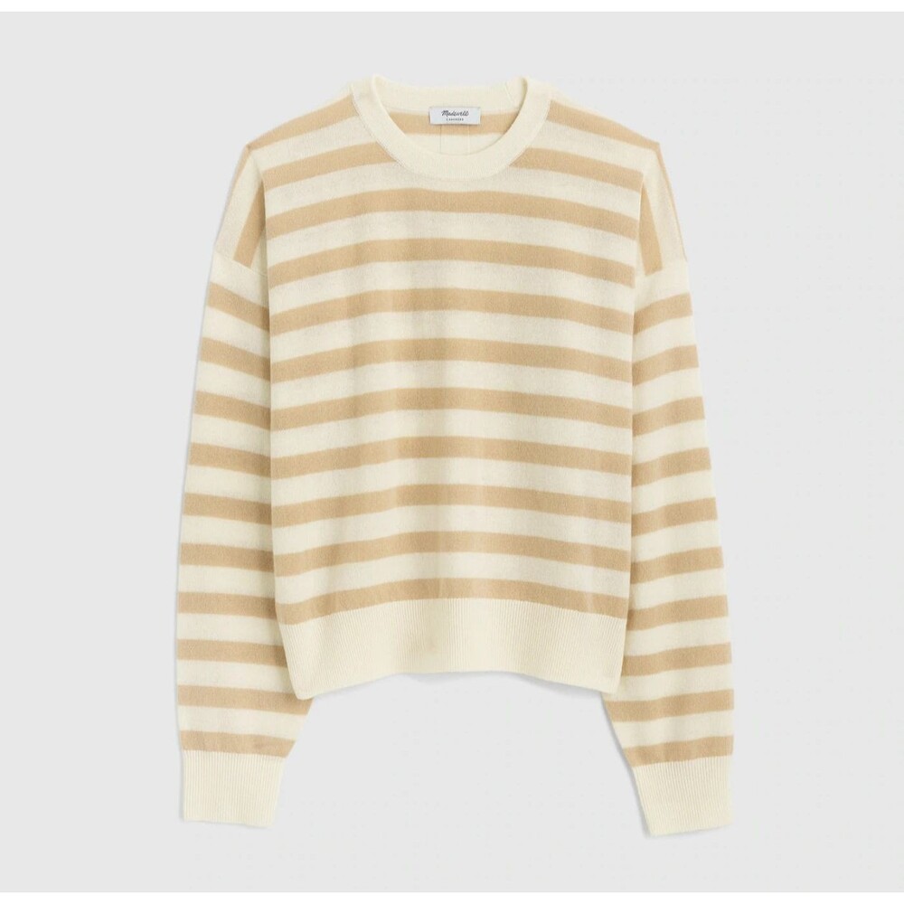 Madewell Cashmere Sweater Womens XXS Ivory Striped Crewneck Pullover NY916 NWT